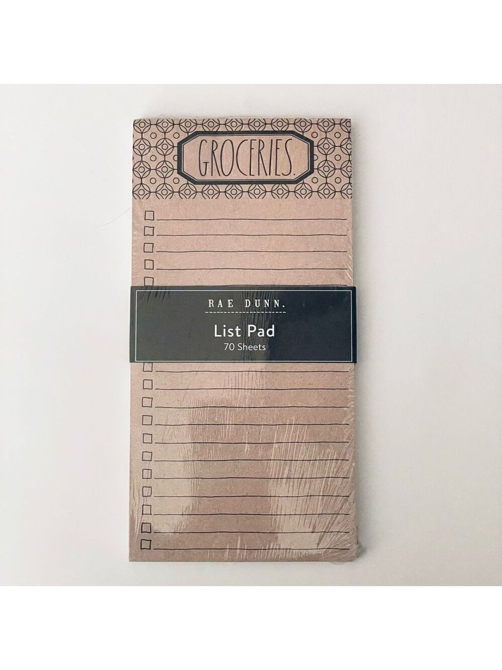 NWT Rae Dunn Tan GROCERIES Notepad with Printed ruled checklist spaces 70 Sheets